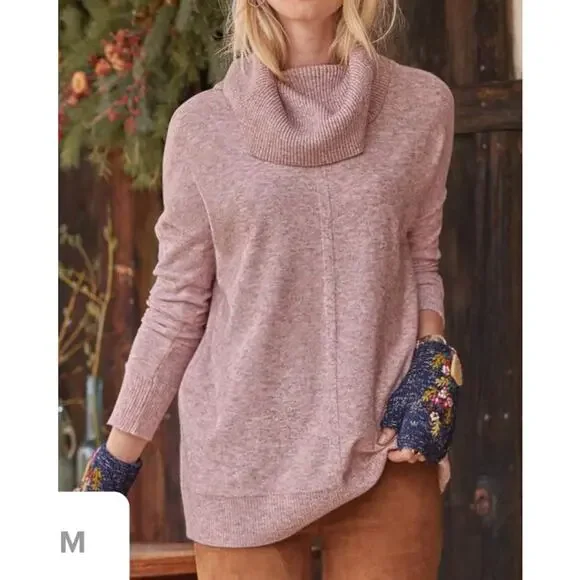 Sundance Sweater Sz M Gracie Isle Cowl Neck Pink Oversized Cozy Cottagecore - Picture 9 of 9